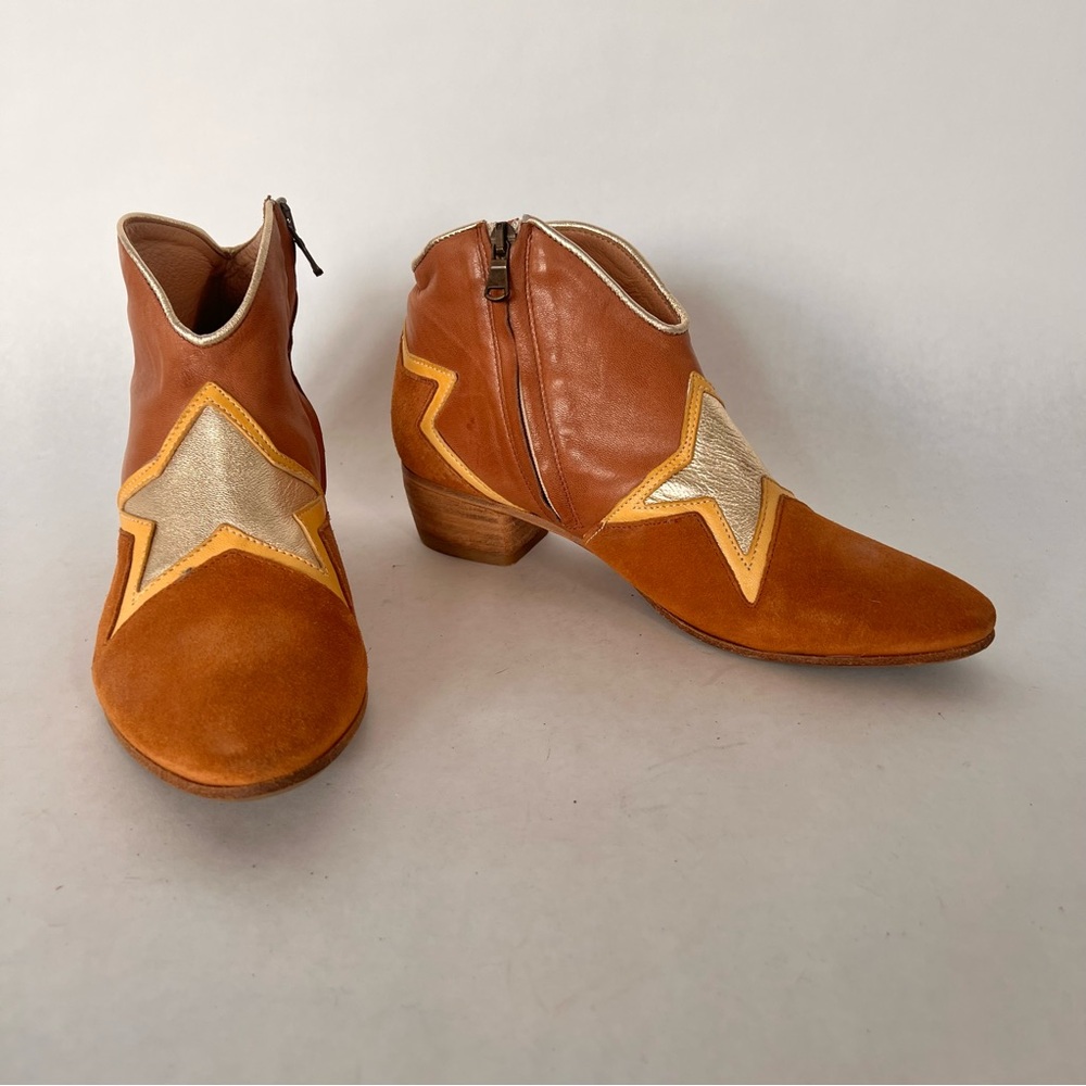 Luke Schuhe Brown Leather & Suede Boots with Gold Stars Women’s Size IT 38/ US 8